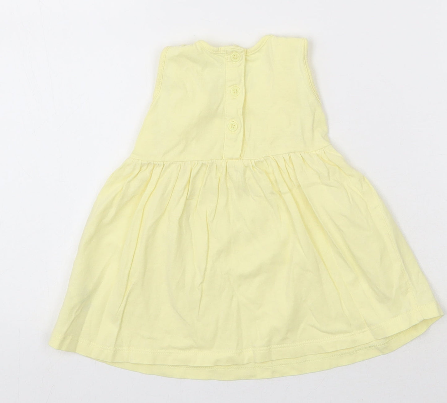 Matalan Girls Yellow  Cotton Skater Dress  Size 3-6 Months  Round Neck Button