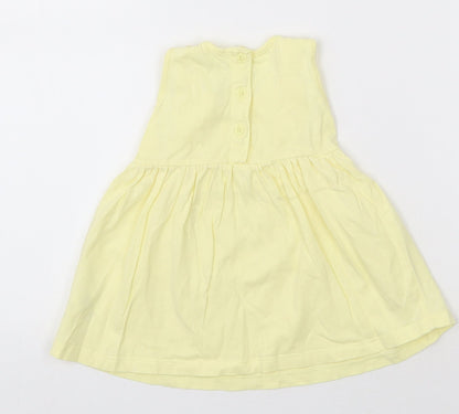 Matalan Girls Yellow  Cotton Skater Dress  Size 3-6 Months  Round Neck Button