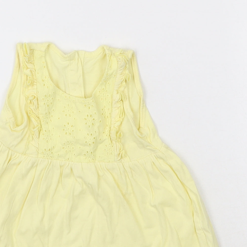 Matalan Girls Yellow  Cotton Skater Dress  Size 3-6 Months  Round Neck Button