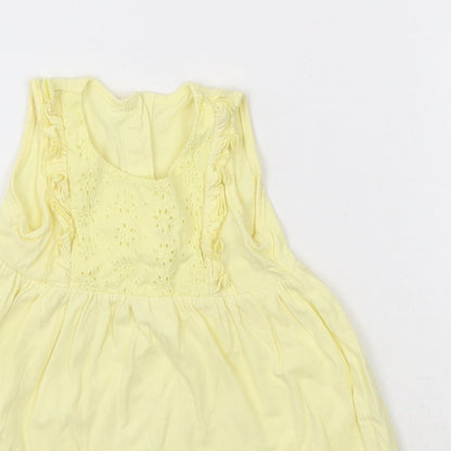 Matalan Girls Yellow  Cotton Skater Dress  Size 3-6 Months  Round Neck Button