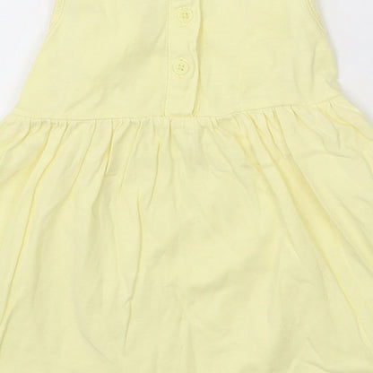 Matalan Girls Yellow  Cotton Skater Dress  Size 3-6 Months  Round Neck Button