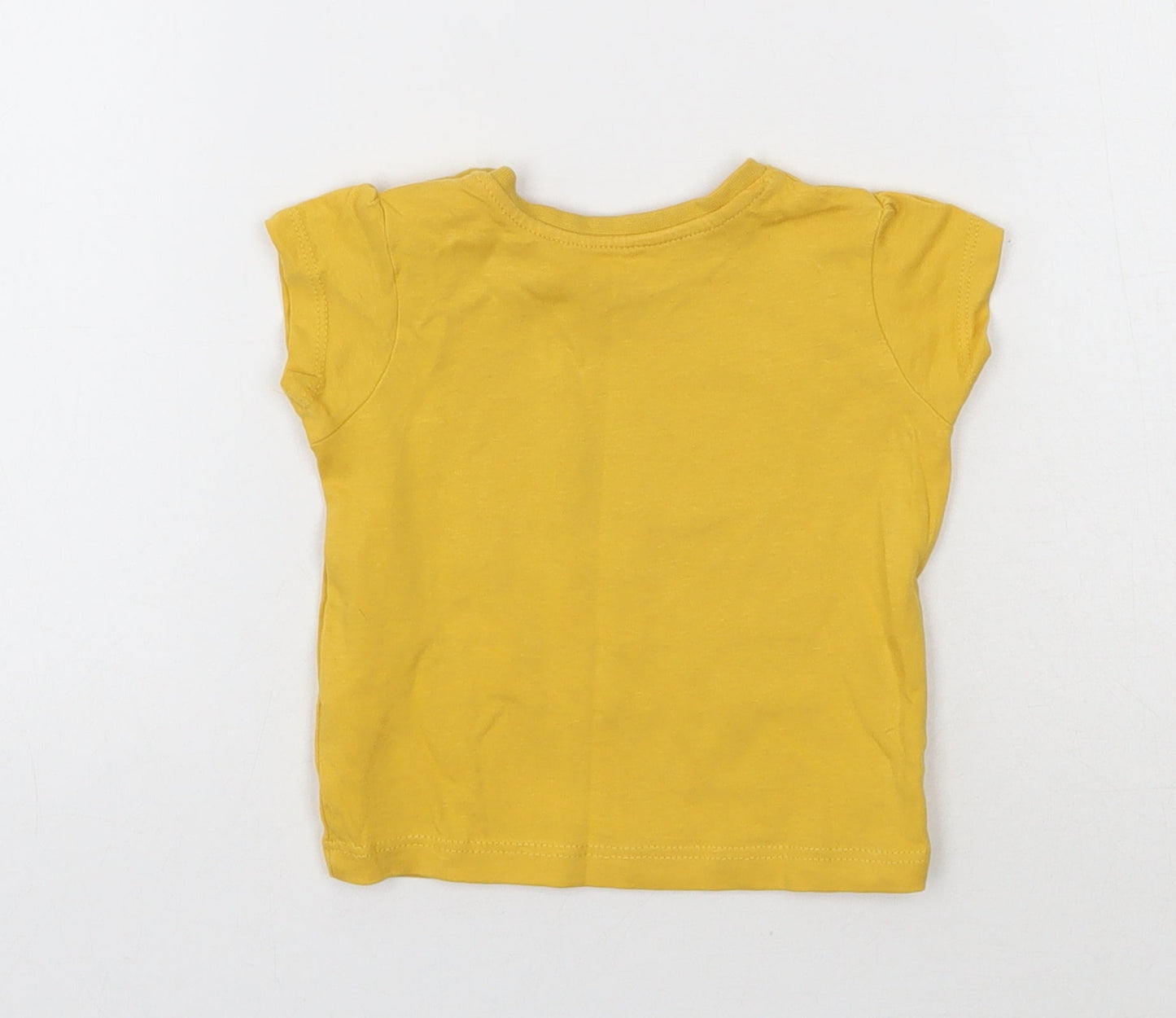 Primark Girls Yellow  Cotton Basic T-Shirt Size 3-6 Months Round Neck Pullover - Happy