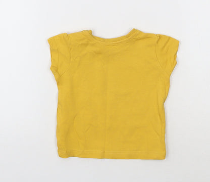 Primark Girls Yellow  Cotton Basic T-Shirt Size 3-6 Months Round Neck Pullover - Happy