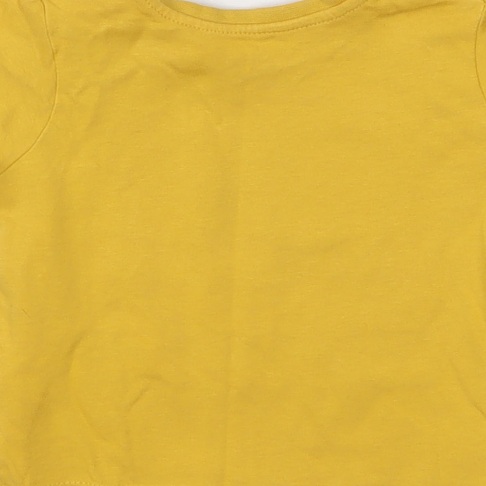 Primark Girls Yellow  Cotton Basic T-Shirt Size 3-6 Months Round Neck Pullover - Happy