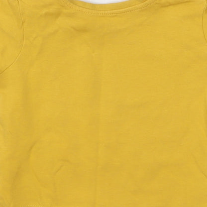 Primark Girls Yellow  Cotton Basic T-Shirt Size 3-6 Months Round Neck Pullover - Happy