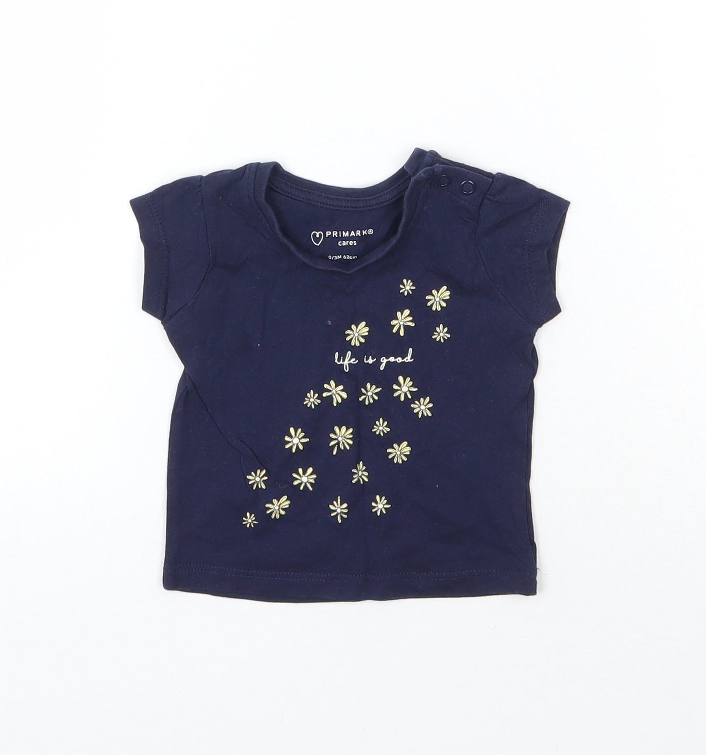 Primark Girls Blue  Cotton Basic T-Shirt Size 0-3 Months Round Neck Pullover - Life is Good
