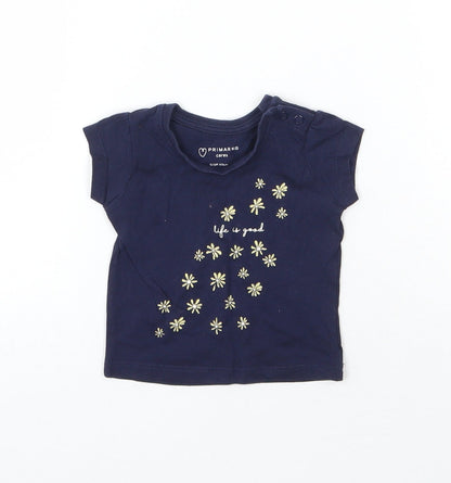 Primark Girls Blue  Cotton Basic T-Shirt Size 0-3 Months Round Neck Pullover - Life is Good