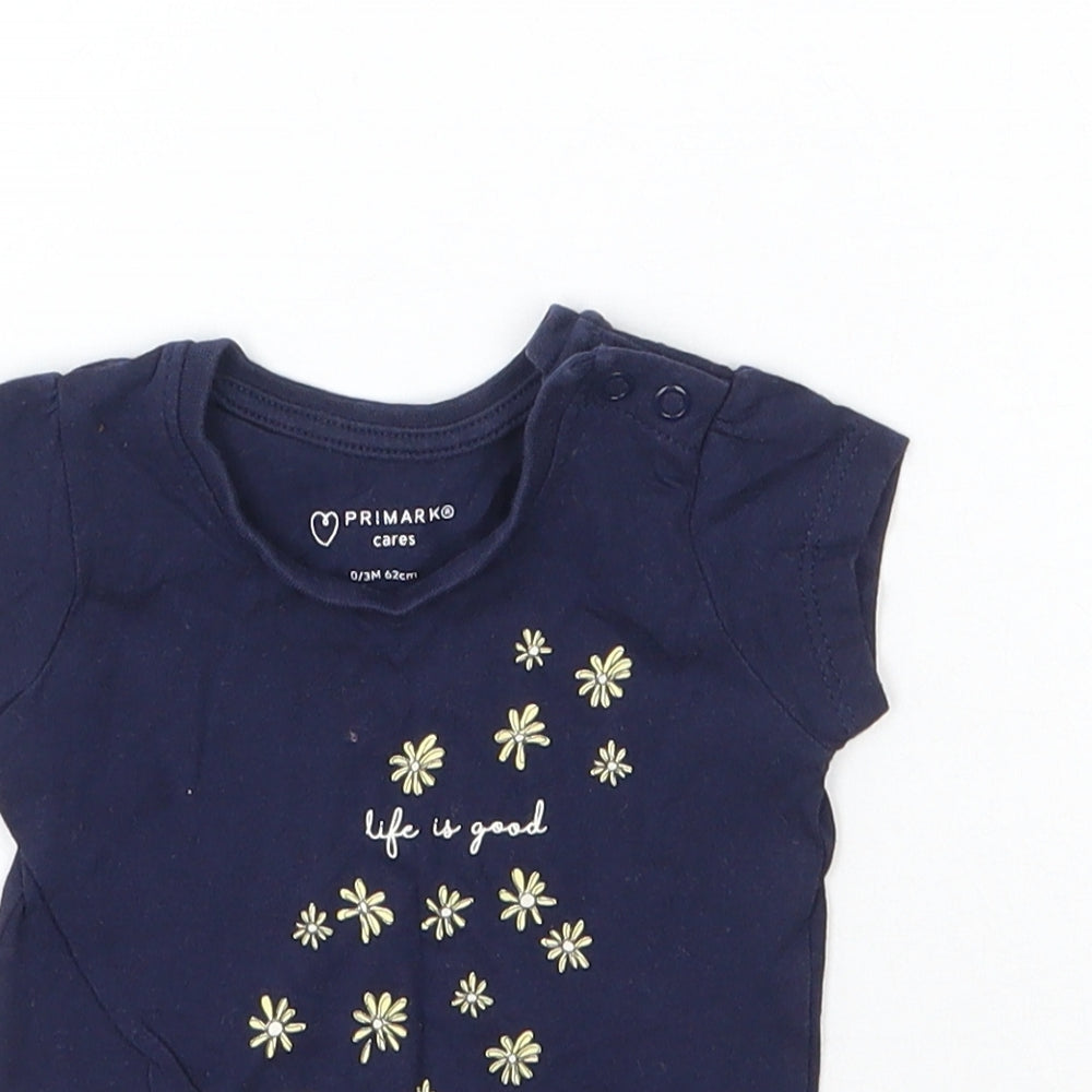 Primark Girls Blue  Cotton Basic T-Shirt Size 0-3 Months Round Neck Pullover - Life is Good
