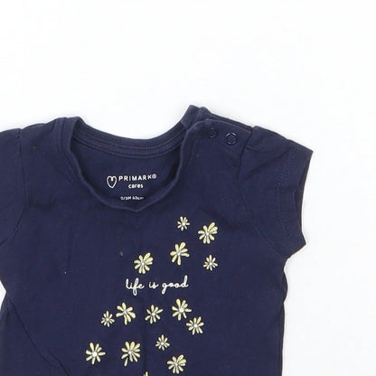 Primark Girls Blue  Cotton Basic T-Shirt Size 0-3 Months Round Neck Pullover - Life is Good