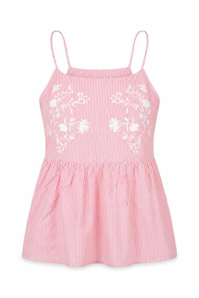 Front view of Atmosphere women’s pink striped viscose camisole tank, size UK 6, scoop neck