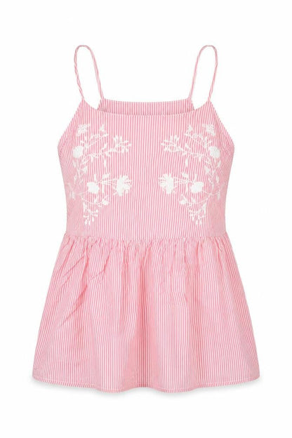 Front view of Atmosphere women’s pink striped viscose camisole tank, size UK 6, scoop neck
