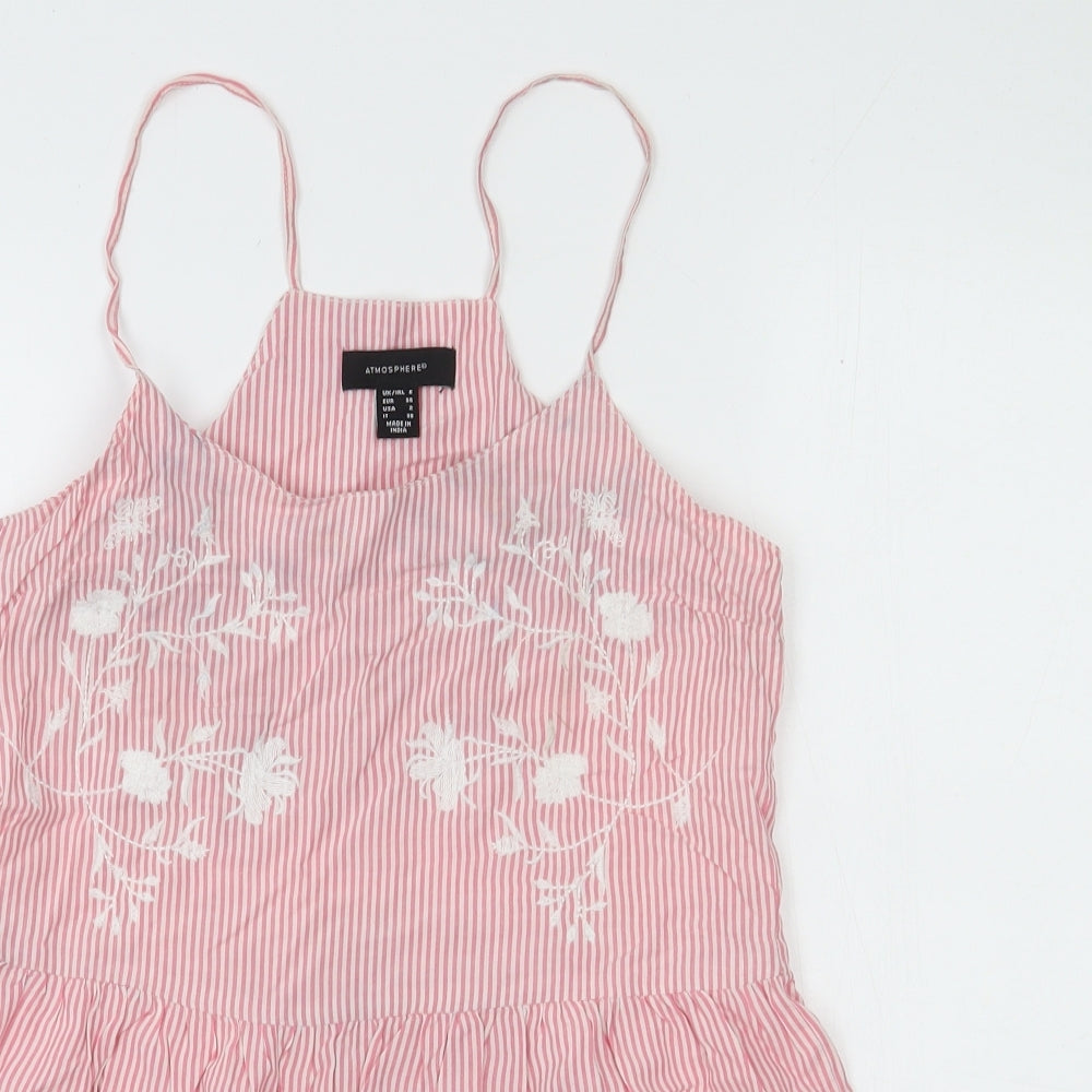 Atmosphere Womens Pink Striped Viscose Camisole Tank Size 6 Scoop Neck