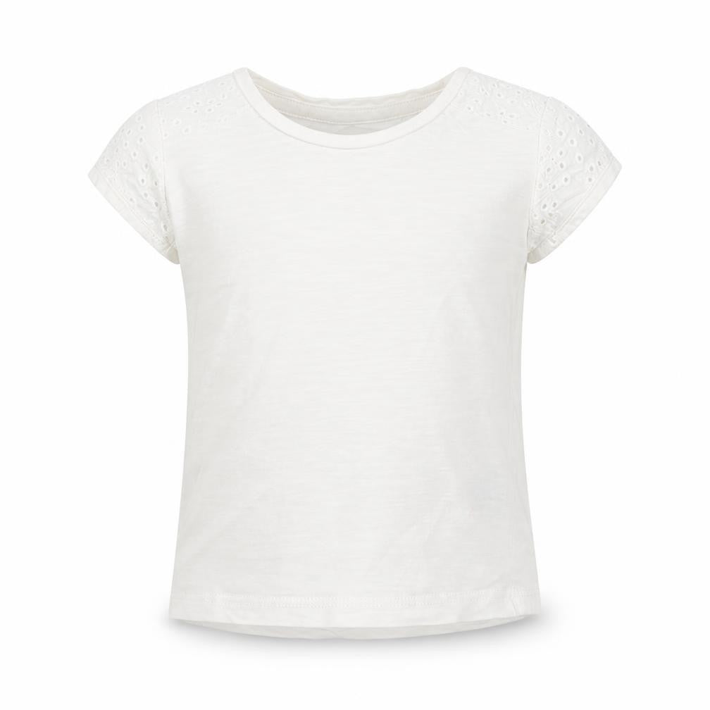 Front view of Next girls’ white cotton basic t-shirt, size 3-6, months roll neck pullover
