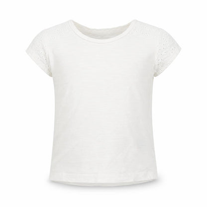 Front view of Next girls’ white cotton basic t-shirt, size 3-6, months roll neck pullover