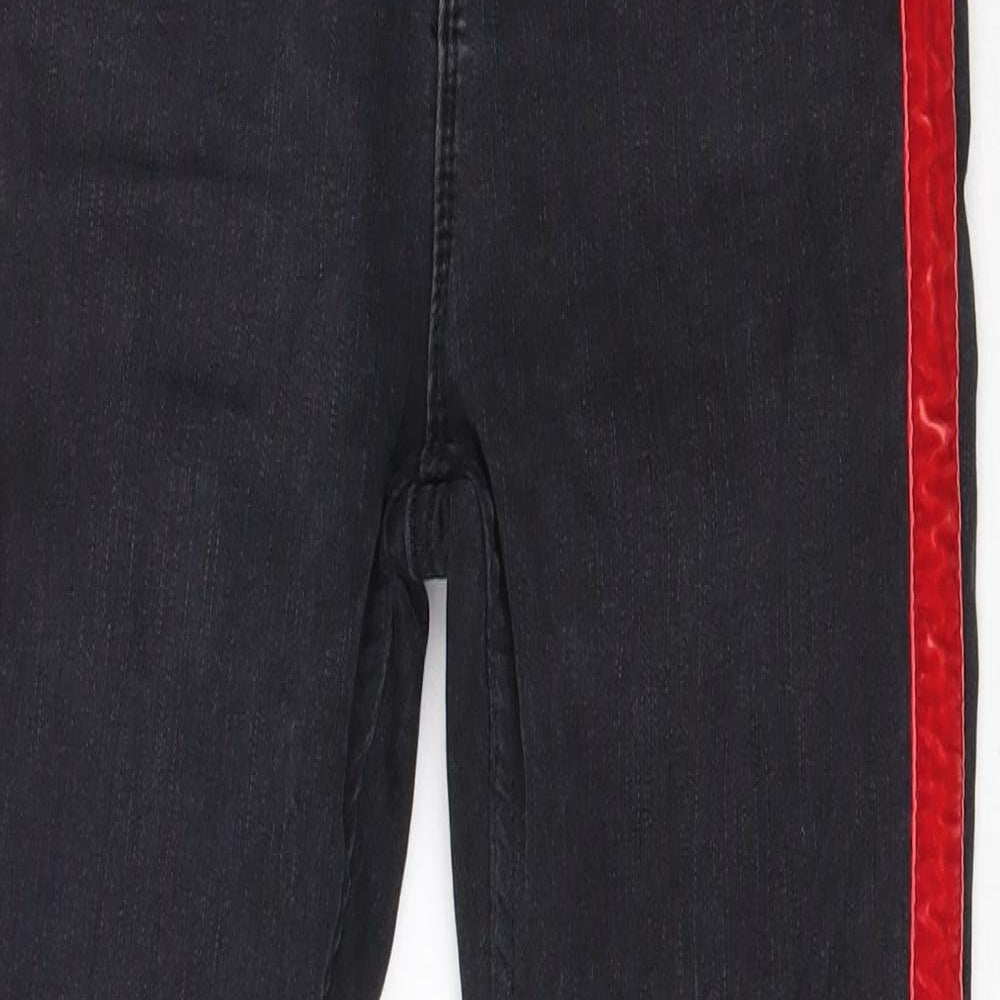 Zara Womens Grey Striped Cotton Skinny Jeans Size 8 L26 in Regular Button