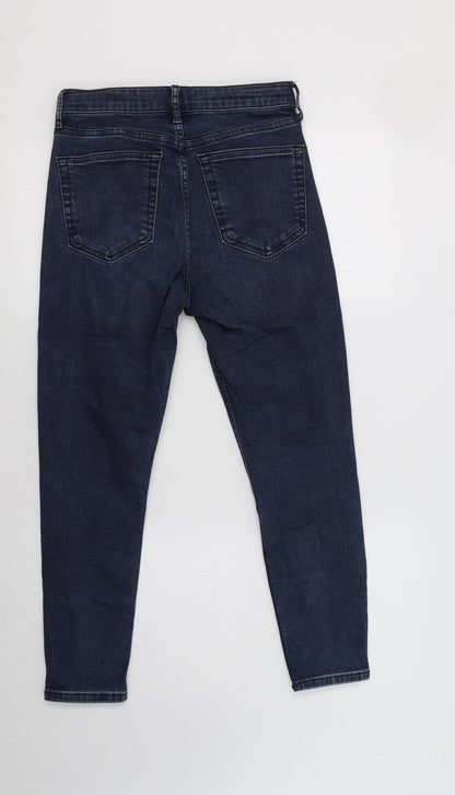 Topshop Womens Blue  Cotton Skinny Jeans Size 28 L28 in Regular Button