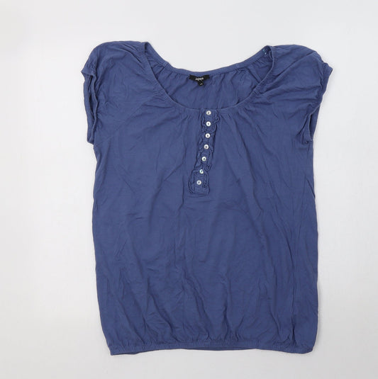 Papaya Womens Blue  Cotton Basic Blouse Size 14 Round Neck