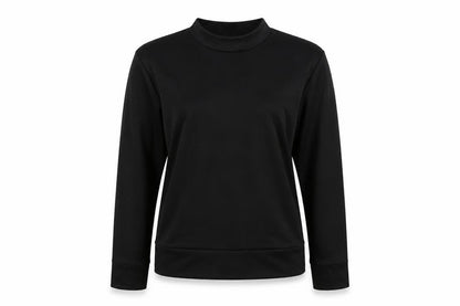 Front view of Kaaya women’s black polyester pullover sweatshirt, size M