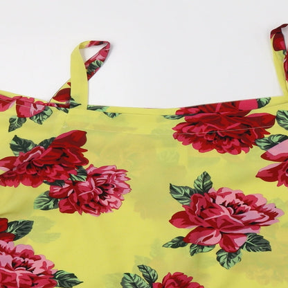 Doroth Womens Yellow Floral Polyester Basic Blouse Size 12 Off the Shoulder
