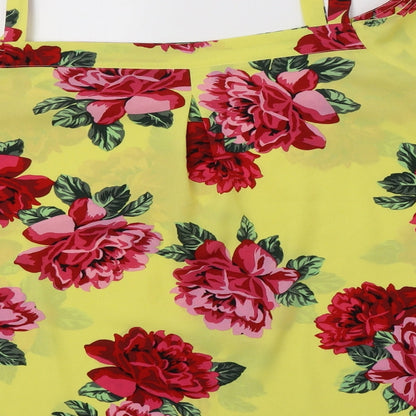 Doroth Womens Yellow Floral Polyester Basic Blouse Size 12 Off the Shoulder