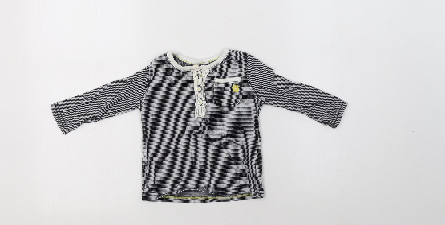 NEXT Baby Blue Striped Cotton Basic Blouse Size 9-12 Months Henley Button