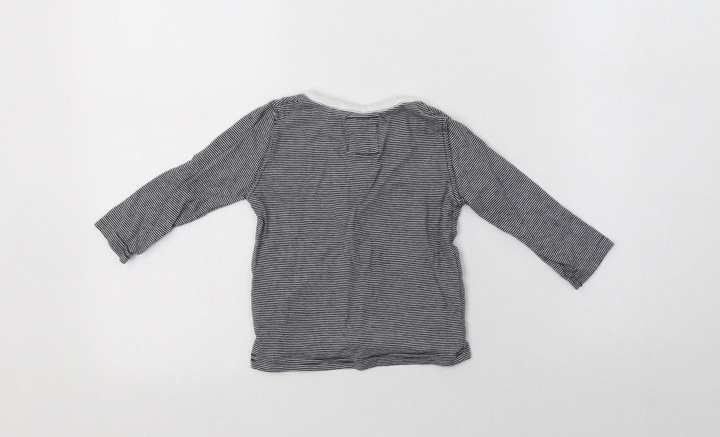 NEXT Baby Blue Striped Cotton Basic Blouse Size 9-12 Months Henley Button