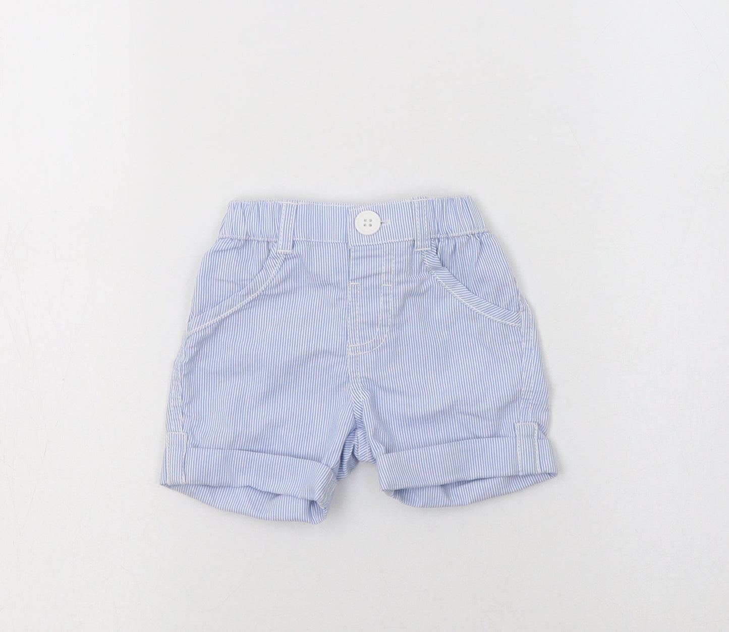 George Baby Blue Striped Cotton Jogger Trousers Size 0-3 Months  Button