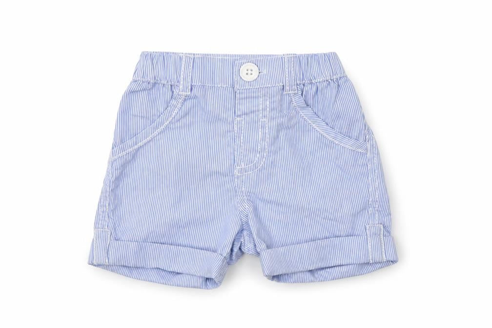 Front view of George Baby Blue Striped Cotton Jogger Trousers, size 0-3, Months Button