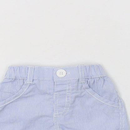 George Baby Blue Striped Cotton Jogger Trousers Size 0-3 Months  Button