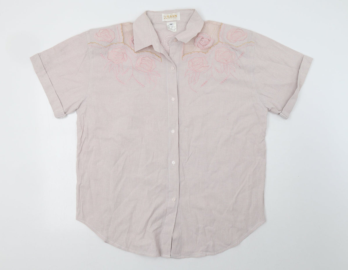 Additional front view of Raam women’s pink floral cotton basic button-up, size XL, collared