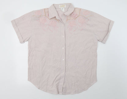 Additional front view of Raam women’s pink floral cotton basic button-up, size XL, collared