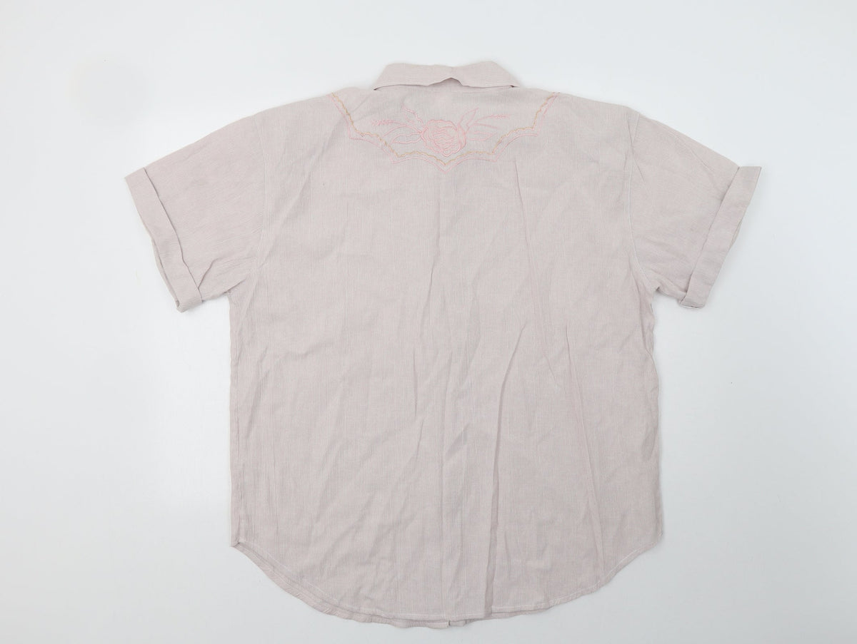 Back view of Raam women’s pink floral cotton basic button-up, size XL, collared