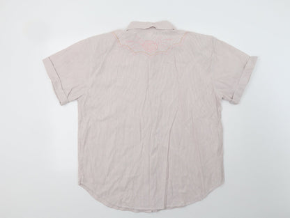 Back view of Raam women’s pink floral cotton basic button-up, size XL, collared