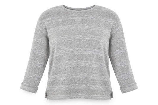 Front view of Papaya women’s grey crew neck viscose jumper, size M