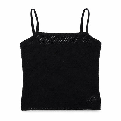 Front view of St Bernard women’s black acrylic camisole blouse, size UK 14, square neck