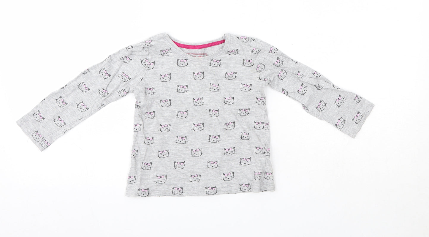 Young Dimension Girls Grey  Cotton Basic Blouse Size 2-3 Years Round Neck  - Cats