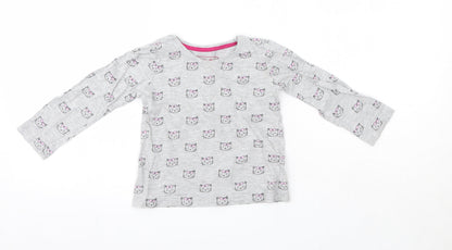 Young Dimension Girls Grey  Cotton Basic Blouse Size 2-3 Years Round Neck  - Cats