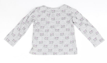 Young Dimension Girls Grey  Cotton Basic Blouse Size 2-3 Years Round Neck  - Cats