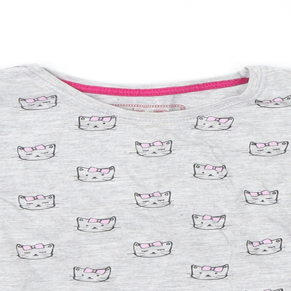 Young Dimension Girls Grey  Cotton Basic Blouse Size 2-3 Years Round Neck  - Cats
