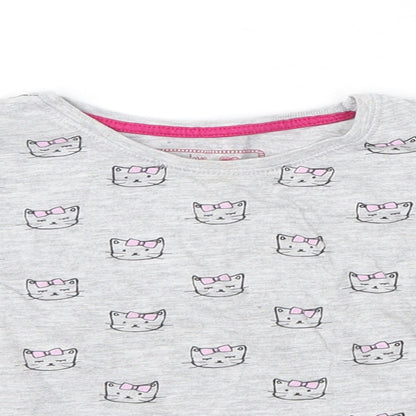 Young Dimension Girls Grey  Cotton Basic Blouse Size 2-3 Years Round Neck  - Cats