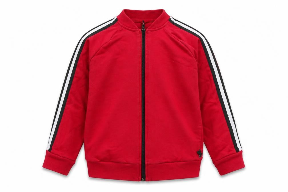 Front view of Style Kids boys’ red cotton full zip sweatshirt, size 8, years