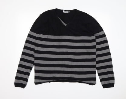 Across Womens Multicoloured V-Neck Striped Cotton Pullover Jumper Size L