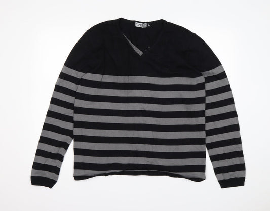 Additional front view of Across women’s multicoloured v-neck striped cotton jumper, size L