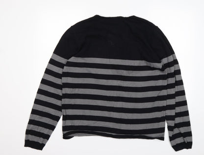 Across Womens Multicoloured V-Neck Striped Cotton Pullover Jumper Size L