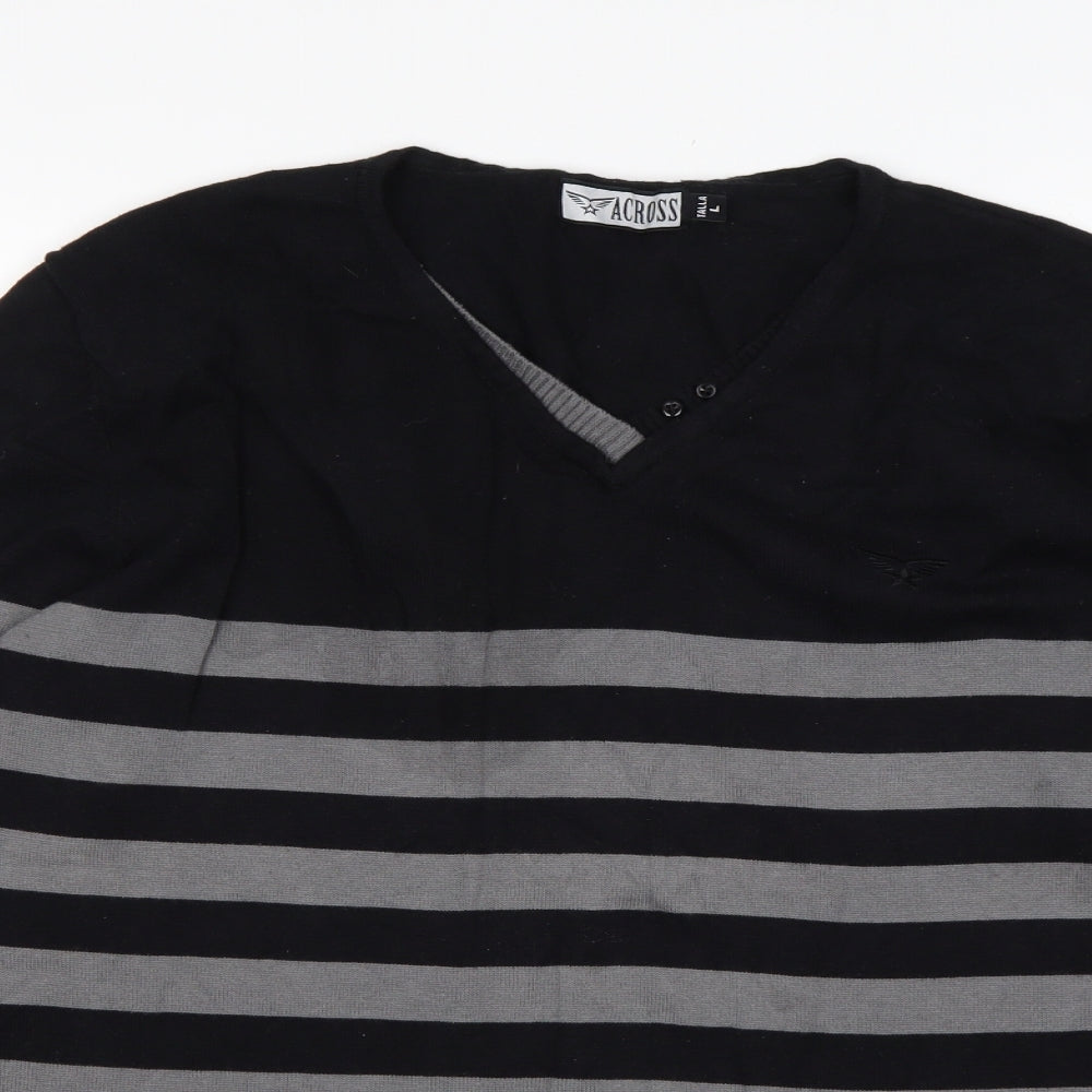 Across Womens Multicoloured V-Neck Striped Cotton Pullover Jumper Size L