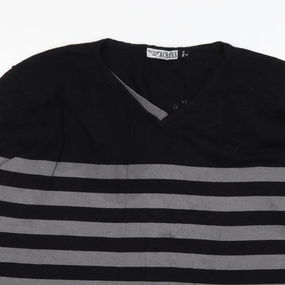 Across Womens Multicoloured V-Neck Striped Cotton Pullover Jumper Size L