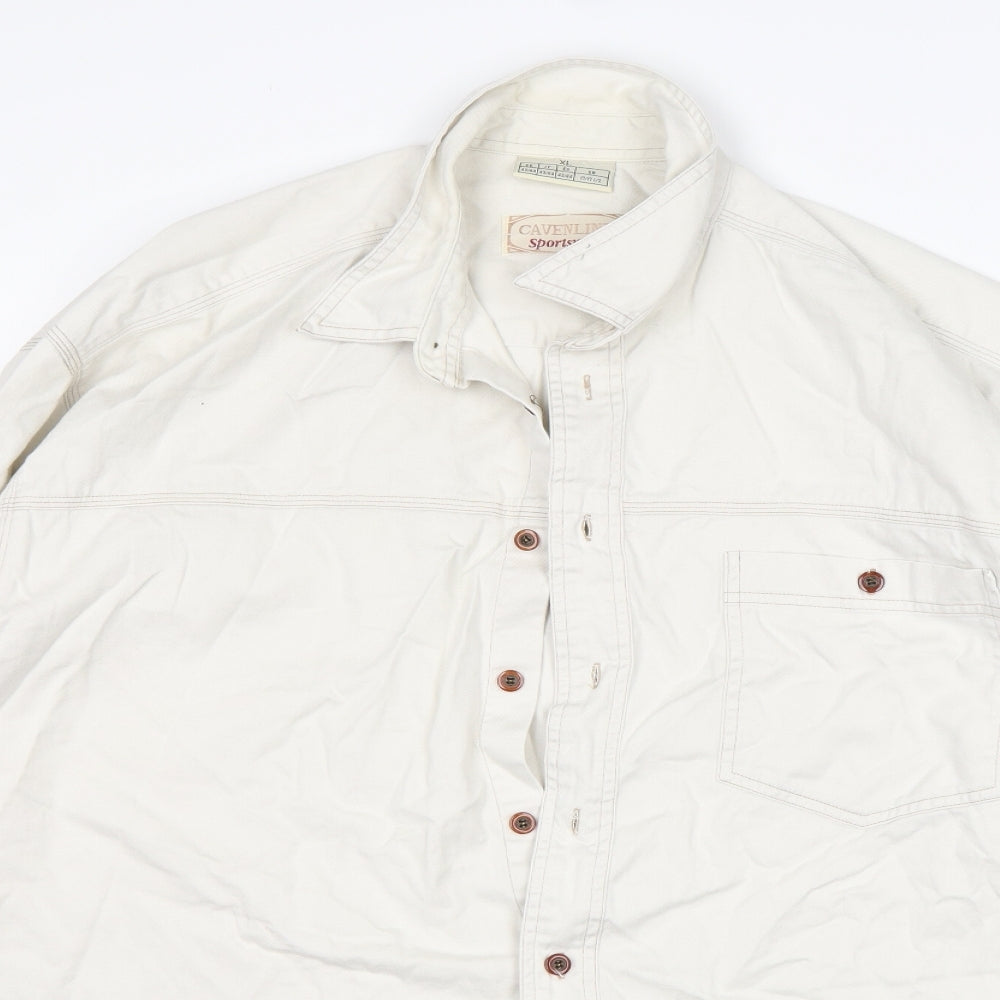 Mens UK Size XL Cavenline White  Button-Up Long Sleeve Casual Shirt