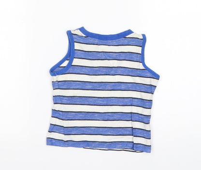 Back view of Matalan boys’ multicoloured striped cotton basic tank, size 12-18, months round neck