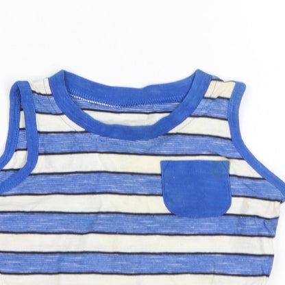 Close-up detail of Matalan boys’ multicoloured striped cotton basic tank, size 12-18, months round neck