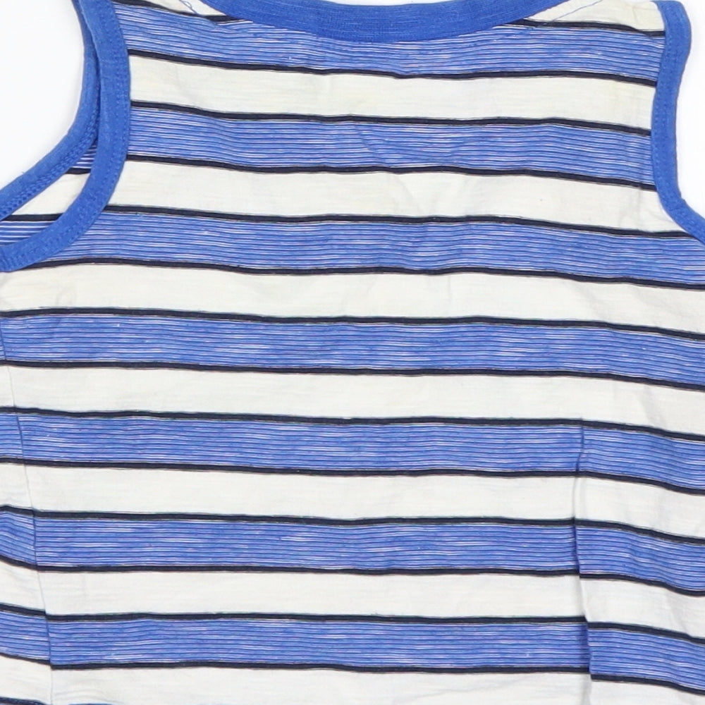 Brand and care label for Matalan boys’ multicoloured striped cotton basic tank, size 12-18, months round neck